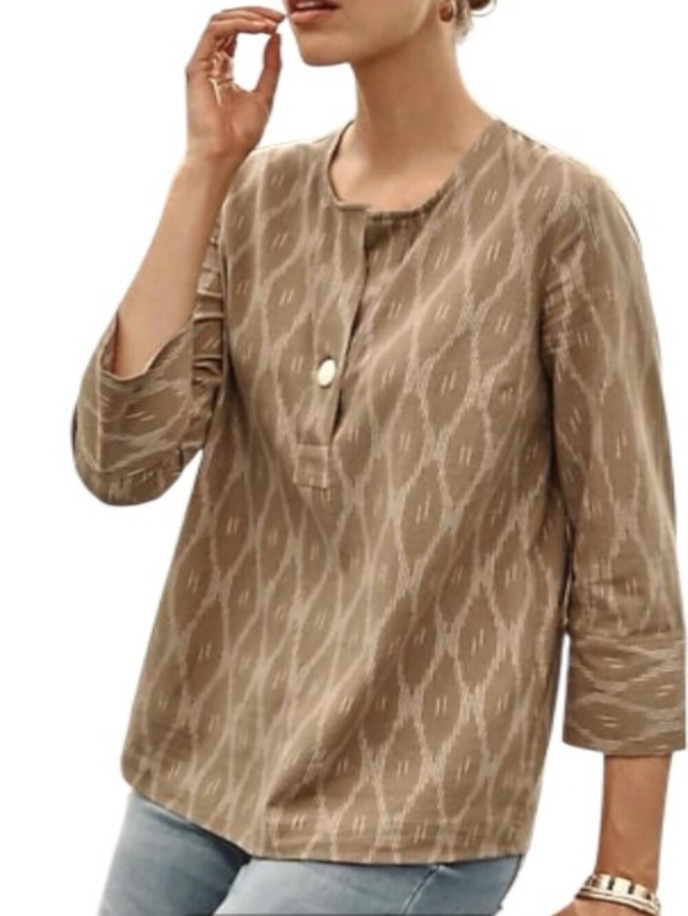 NWT J. Jill Pullover Ikat-Print 3/4 Sleeve Tunic Top